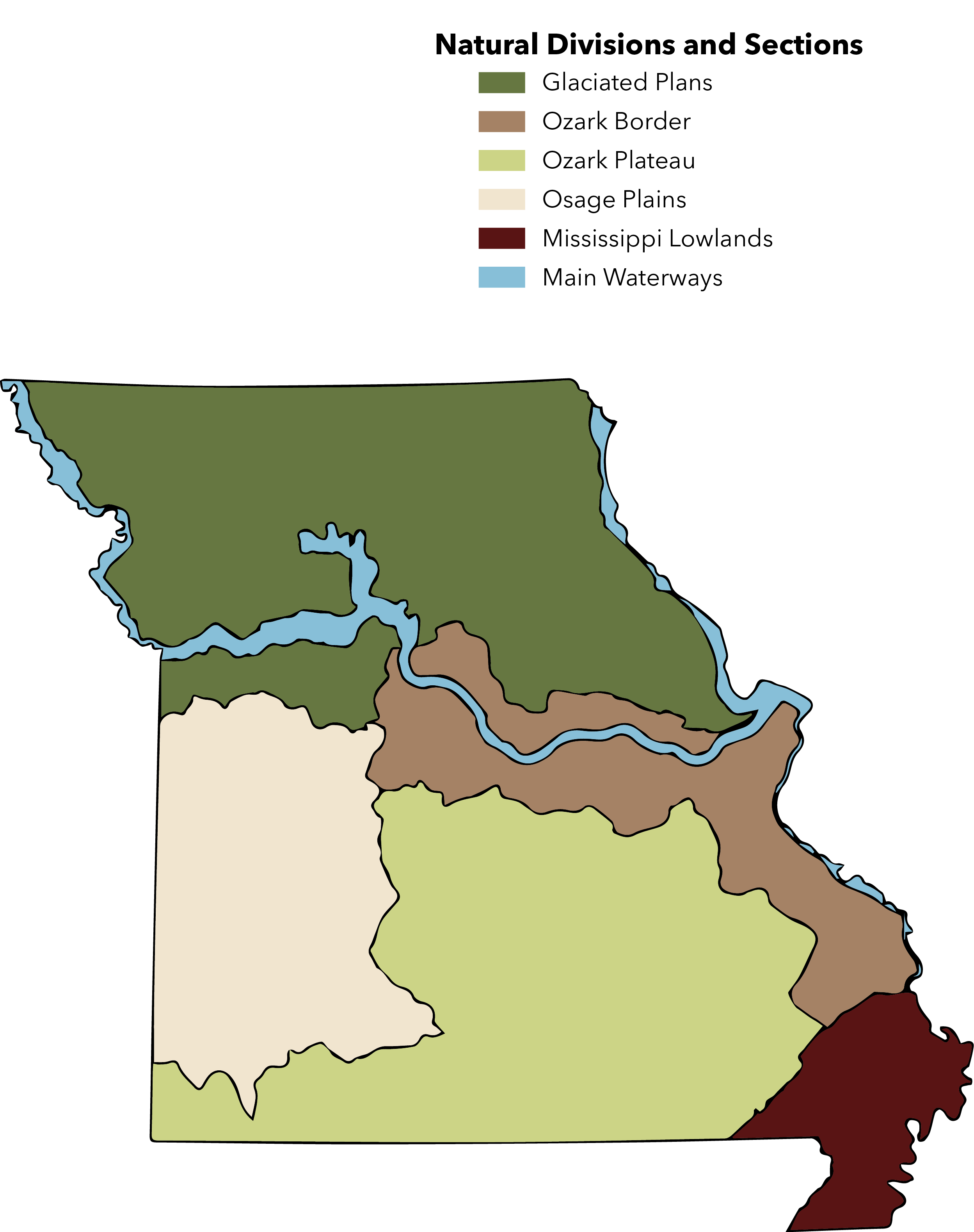 map showing Missouri natural area divisions